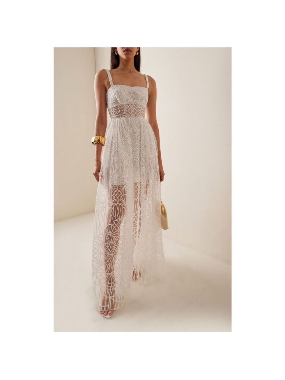 Zuhair Murad White Lace Overlay Maxi Dress